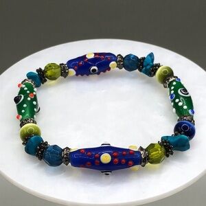 MURANO style art glass beads stretch bracelet boho